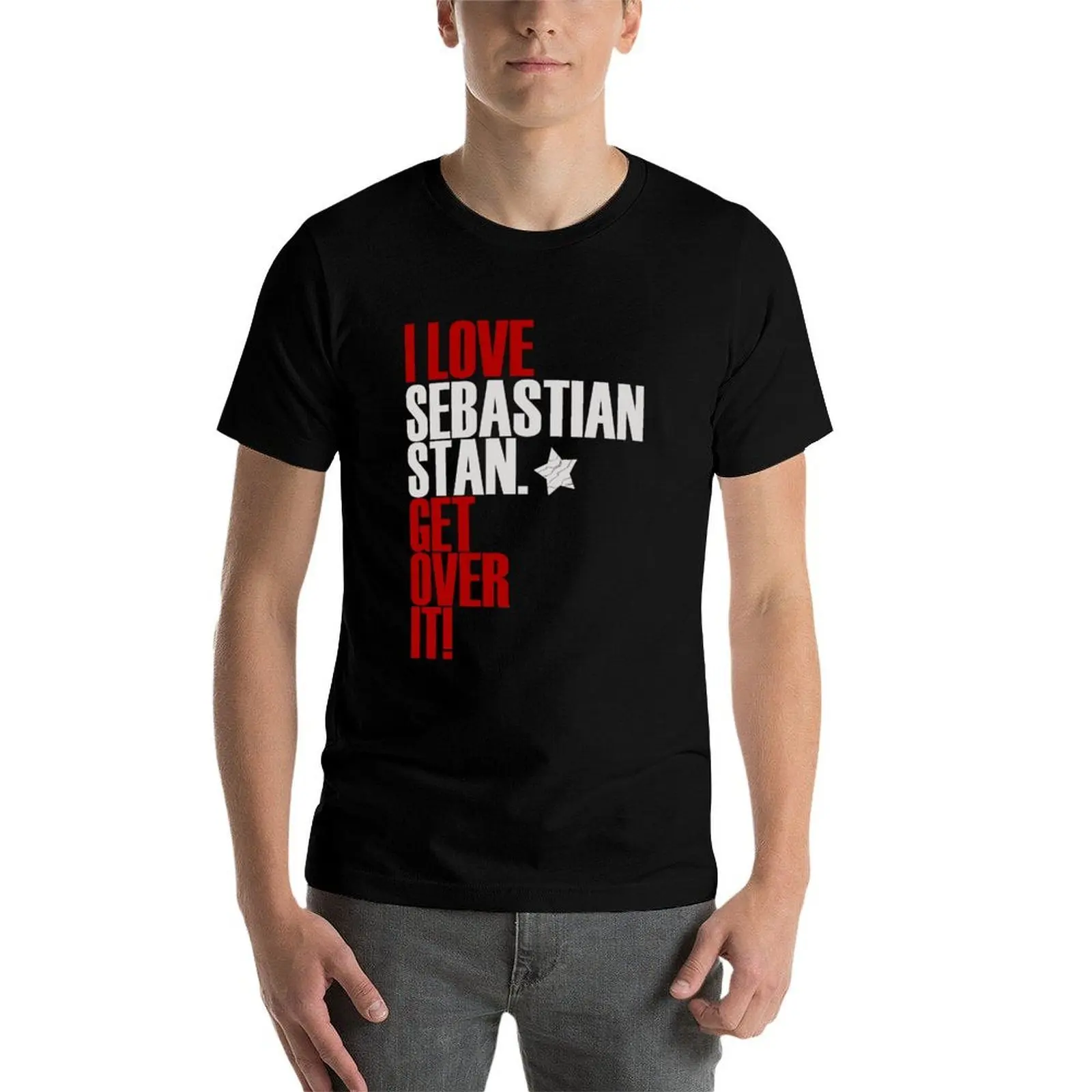 Фото Футболка I love Sebastian Stan get over it, долговечная повседневная футболка №4