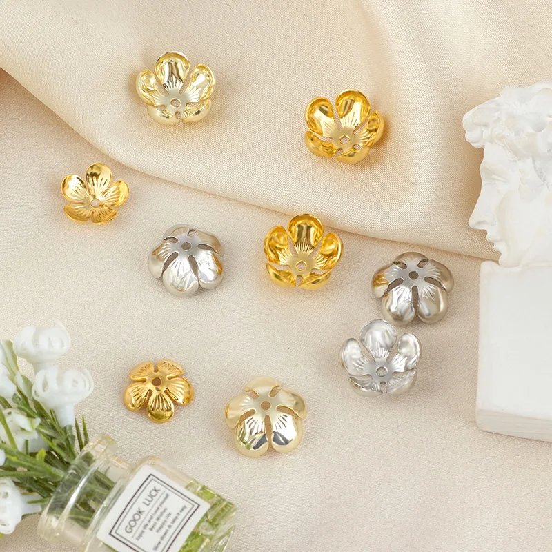 

5Pcs Real Gold Plated Flowers Caps Spacer Beads For DIY Jewelry Making Components Necklace Bracelets Craft Supplies Accessories