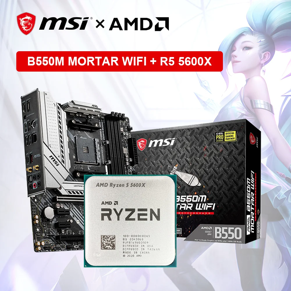 

AMD New Ryzen 5 5600X R5 5600X CPU + MSI MAG B550M MORTAR WIFI Motherboard Set Socket AM4 AMD CPU Processador DDR4 B550 PCI 3.0