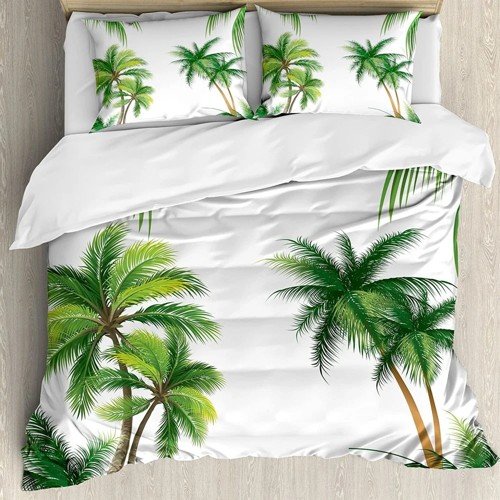 

Пододеяльник с тропическими растениями, пододеяльник и двойная белая кровать