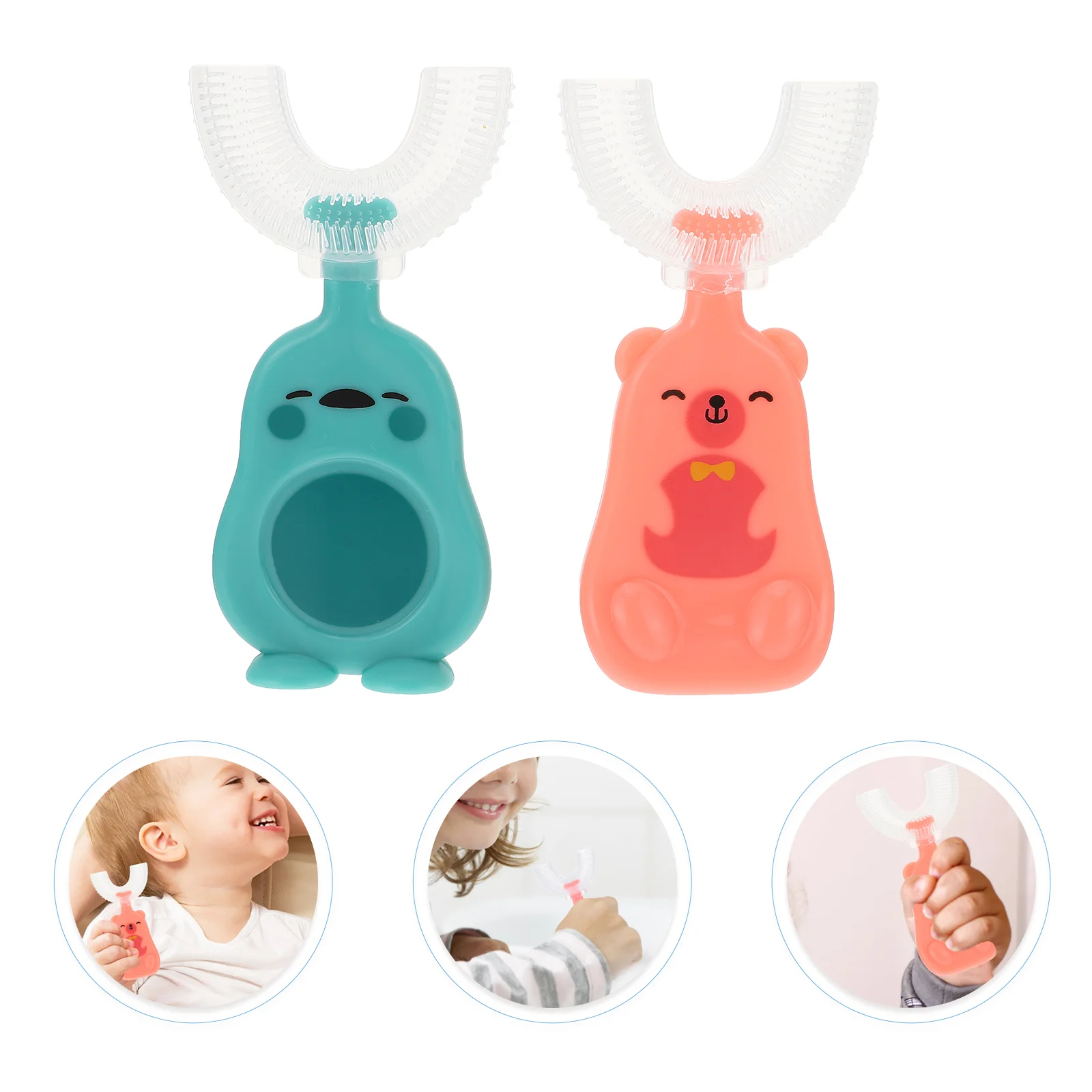 

2Pcs Convenient U-Shape Kids Toothbrushes Handheld Cartoon Tooth Brushes