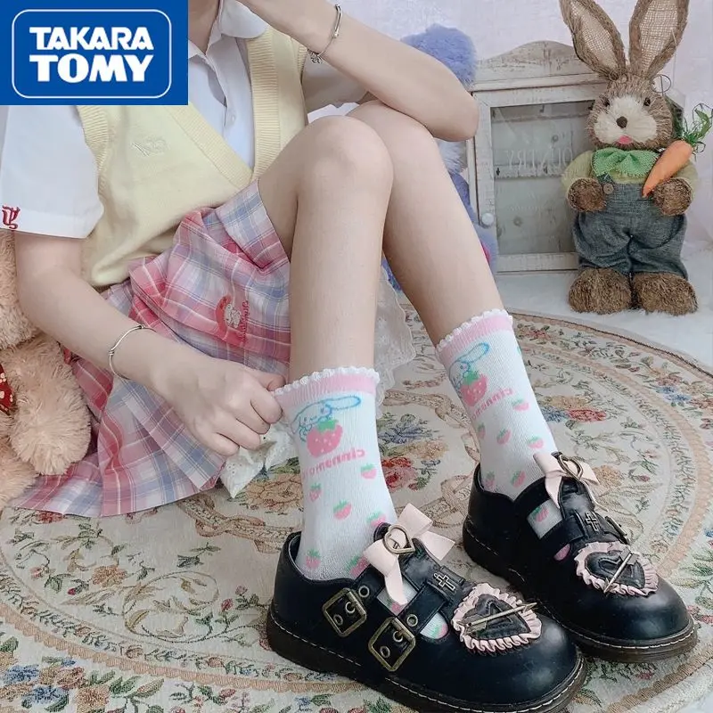

Летние тонкие носки TAKARA TOMY с героями мультфильмов Hello Kitty, новые милые кружевные прямые носки для девочек, повседневное смешивание, юбка, носки