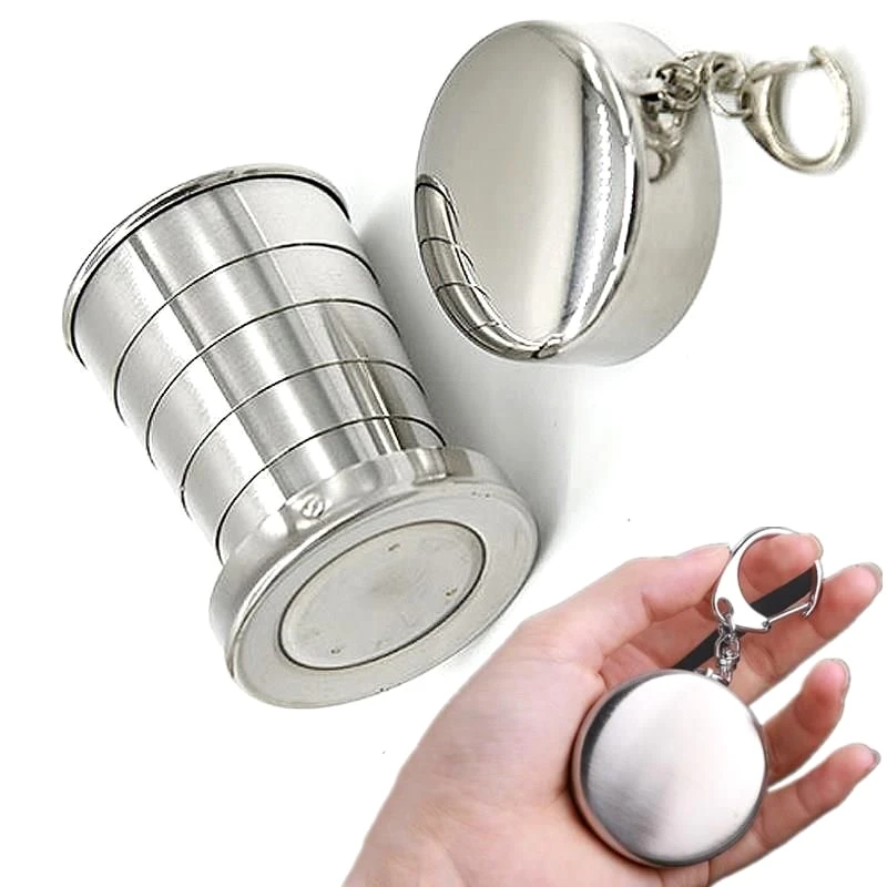 

75ML Stainless Steel Folding Cup Camping Cookware Foldable Retractable Cup Teacups Teaware Camp Utensils Tableware Folded Cup