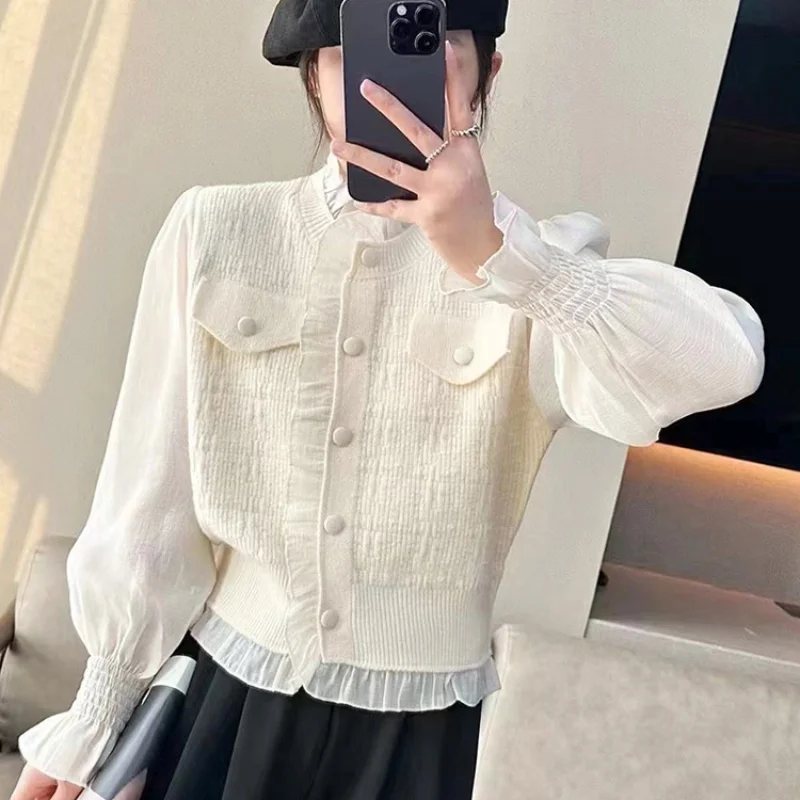 

Chic Korea Version Women's Spring Cardigans Jacket 2023 New Versatile Spliced Knit Tops Shirt