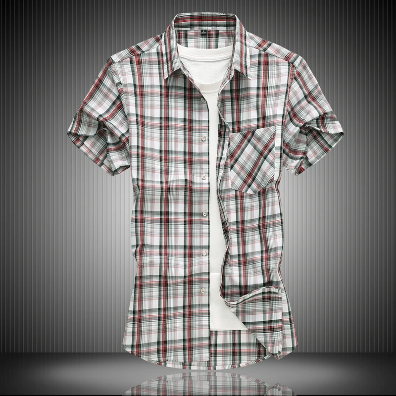 

Brand Summer Men's Plaid Blouse Fashion Short Sleeve Casual Shirts Oversize 6XL 7XL