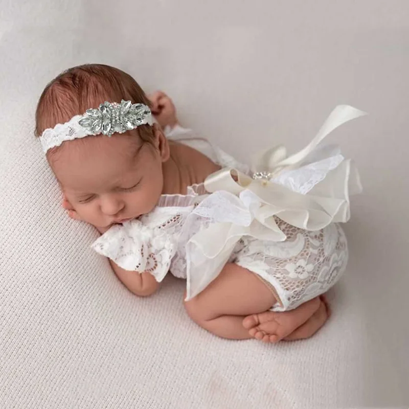 ❤️Newborn Photography Clothing Headband+Dress 2Pcs/set Studio Baby Girl Photo Props Accessories Infant Shoot Clothes Outfits