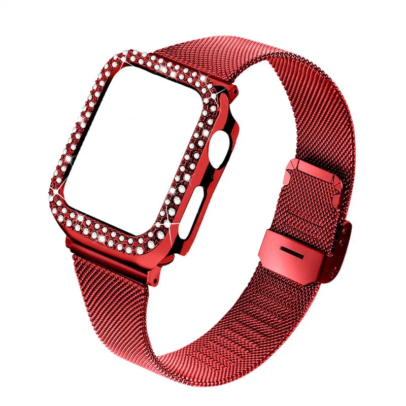 

Milanese Loop strap for apple watch Series 7 band 41mm 45mm 44mm 40mm Diamond case+Slim bracelet iWatch 6 5 4 3 2 Se 38mm/42mm