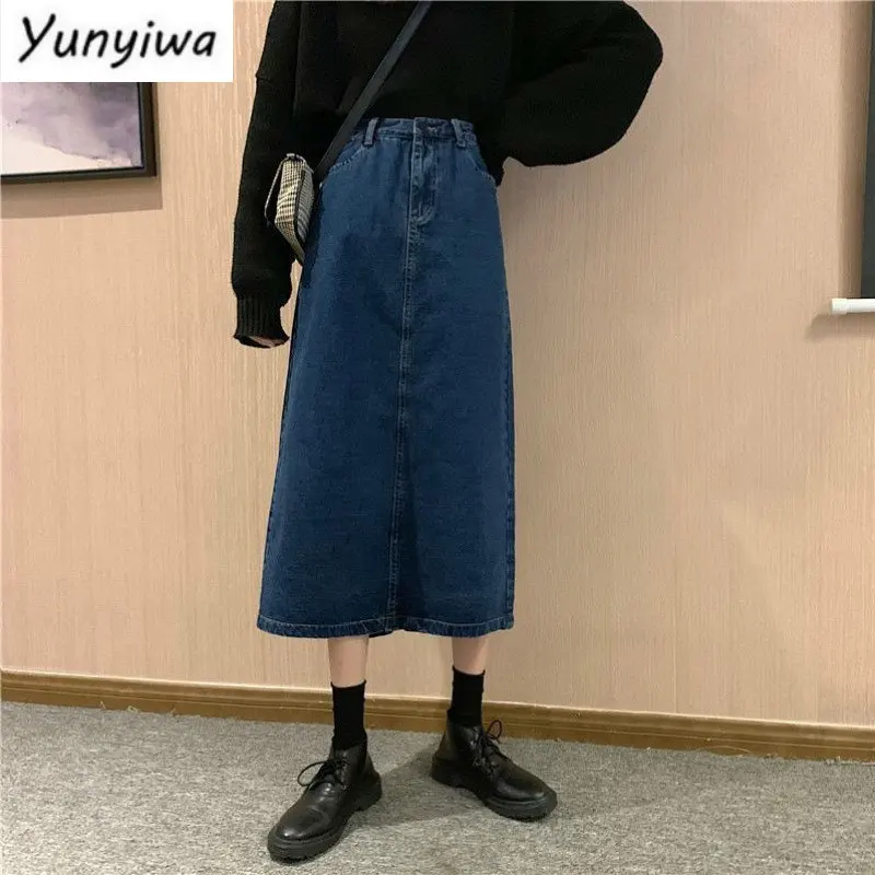 

Skirts Women Retro Denim Vintage Trendy Korean Daily A-line Simple Design Womens Skirt Chic Popular Stylish Empire Girls Faldas