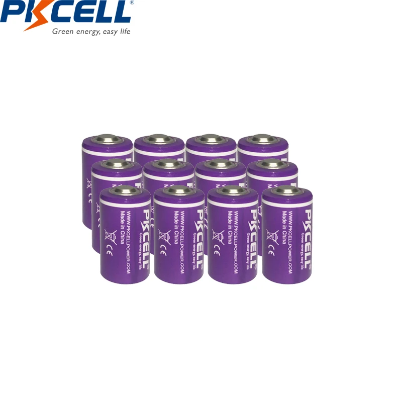

12pcs*PKCELL 1/2AA Li-SOCl2 Battery 1200Mah 3.6V ER14250 LS14250 1/2 AA 14250 Lithium Batteries for Alarm Sensors