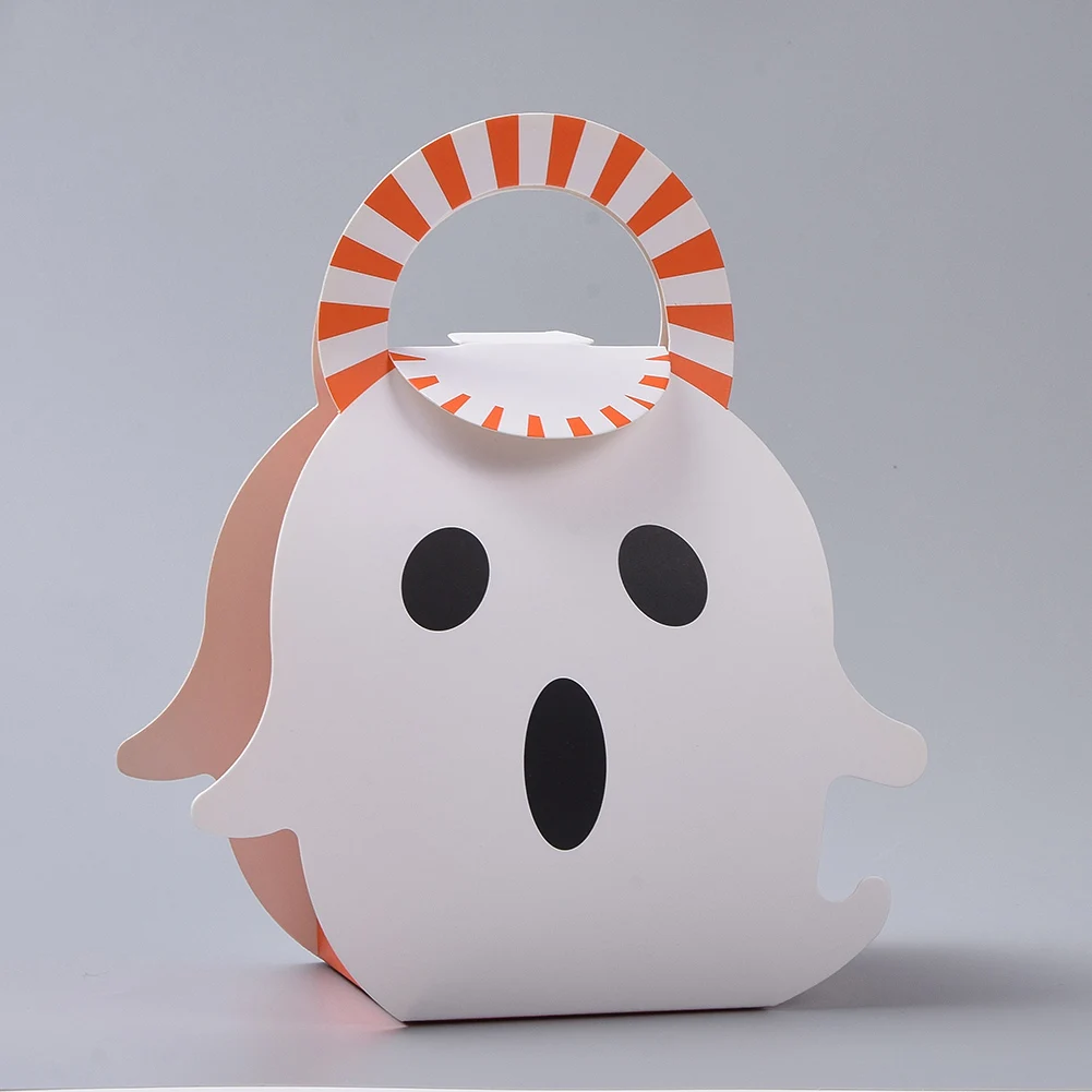 20pcs Halloween Party Favor Treat Box Ghost Pumpkin Shape Fold Over Gift Candy Packing Box for DIY Halloween Decor Party Supply