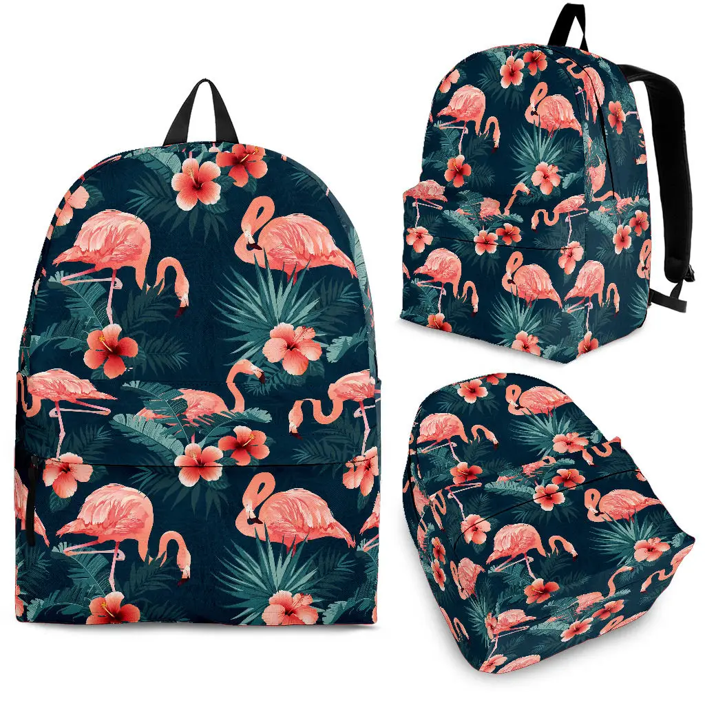 

YIKELUO Fashion Tropical Plant Palm Leaf Cartoon Flamingo Print College Laptop Backpack Hibiscus Print Leisure Travel Bag