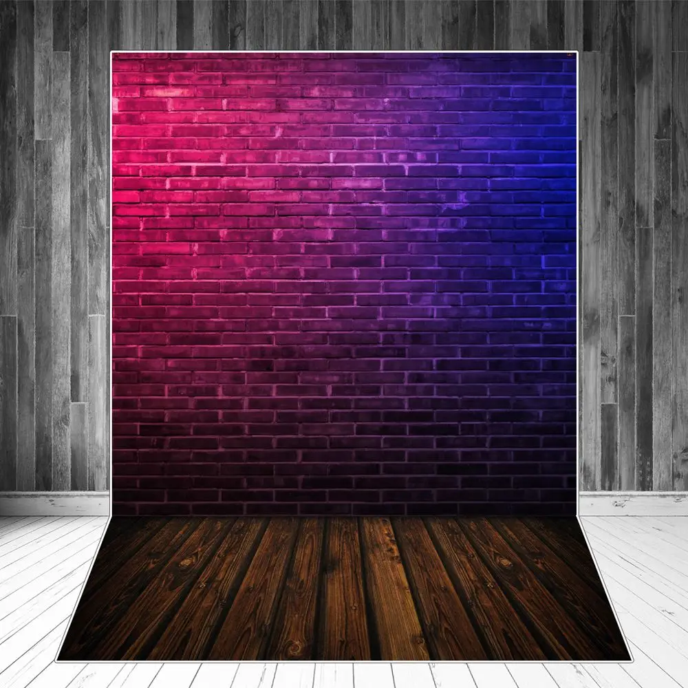 

Splicing Gradient Color Brick Wall Photography Backgrounds Wooden Floor Night Lights Photographic Backdrops Self Portrait Props