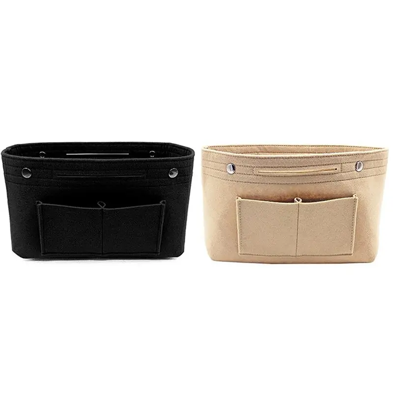 

NEW-2 Pcs Women Fashion Felt Cloth Inner Bag Fits In Insert Handbag Bags Storage Belongings Organizer-Black & Beige