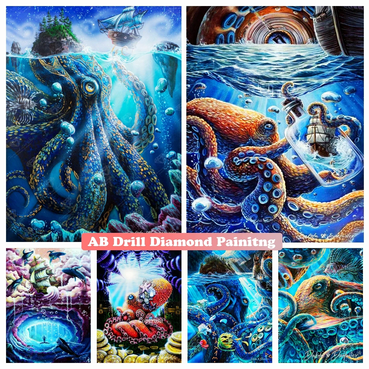 

Octopus Ocean Ship 5D DIY AB Diamond Painting Sea Landscape Square Round Cross Stitch Rhinestones Mosaic Embroidery Home Decor