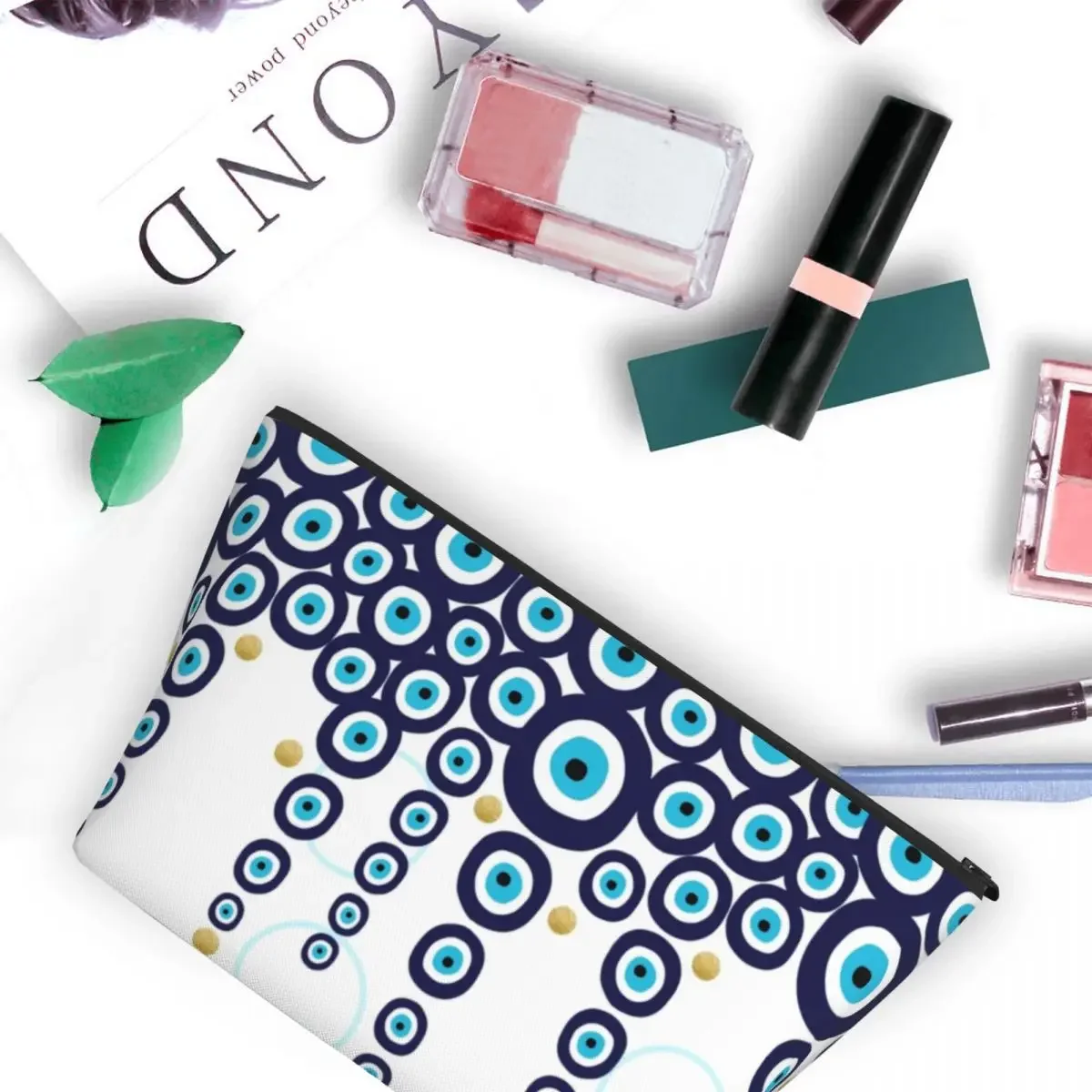 Женская Дорожная Косметичка С Синими И Золотыми Бусинами Hamsa Nazar Design Повседневная