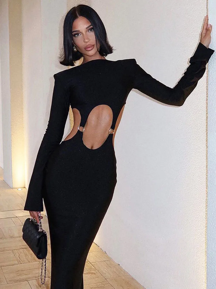 Женское длинное платье с длинным рукавом и поясом