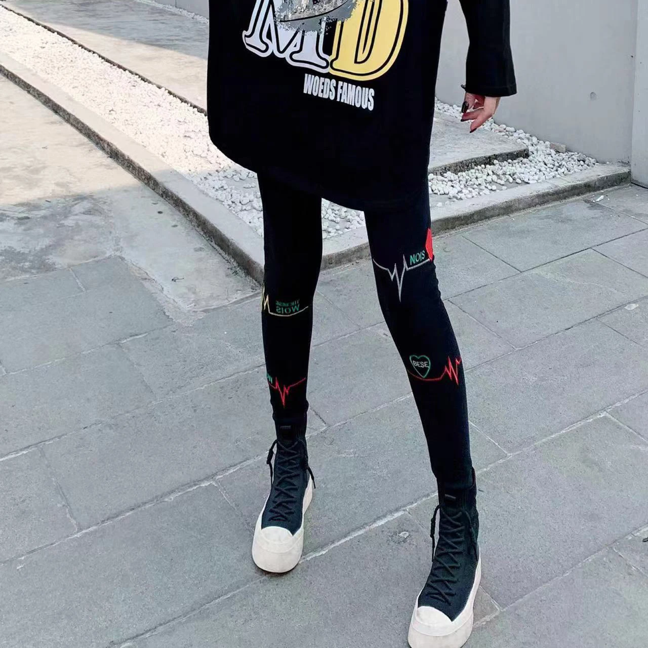 

220860 Autumn New Fashion Women's Leggings Personality Embroidery High Waist Thin Elastic Outer Wear Pencil Pants Tide