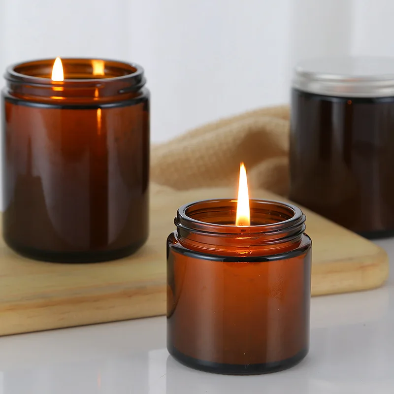 5pcs 100ml/200ml Brown Scented Candle Container with Lid Soy Wax Candle Holder Essential Oil Candle Cup DIY Candle Making Jars