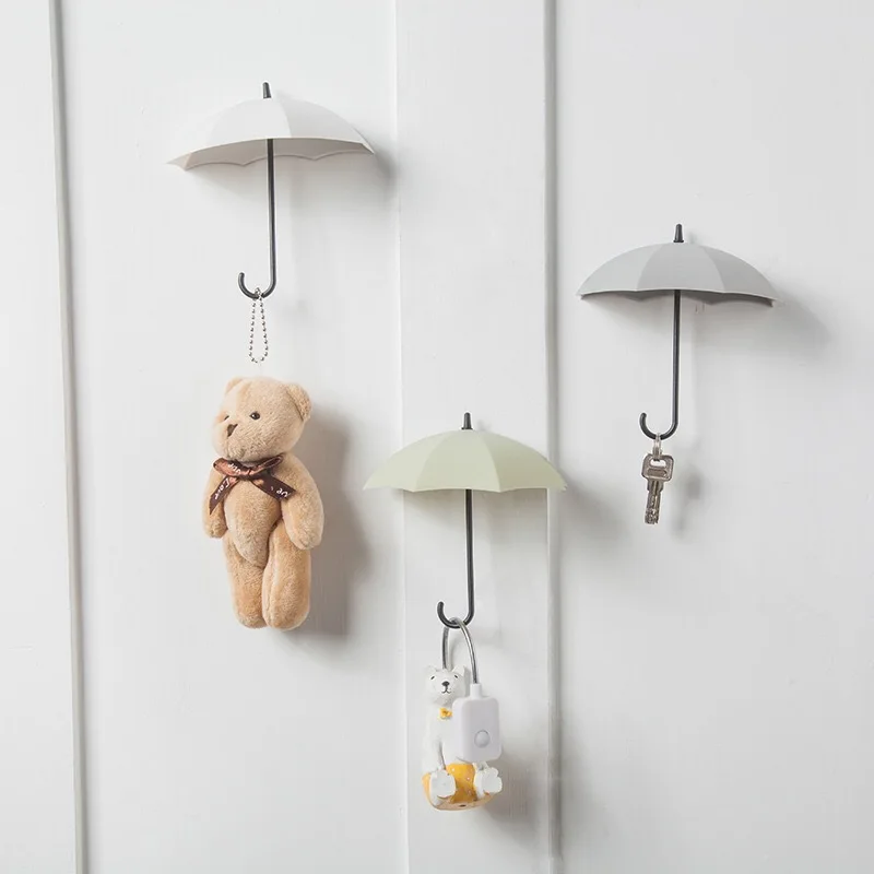 

3pcs/pack Kitchen Accessories Plastic Umbrella Strong Adhesive Hook Key Hook Home Decoration Wall Hanging Shelf Kitchen Gadget