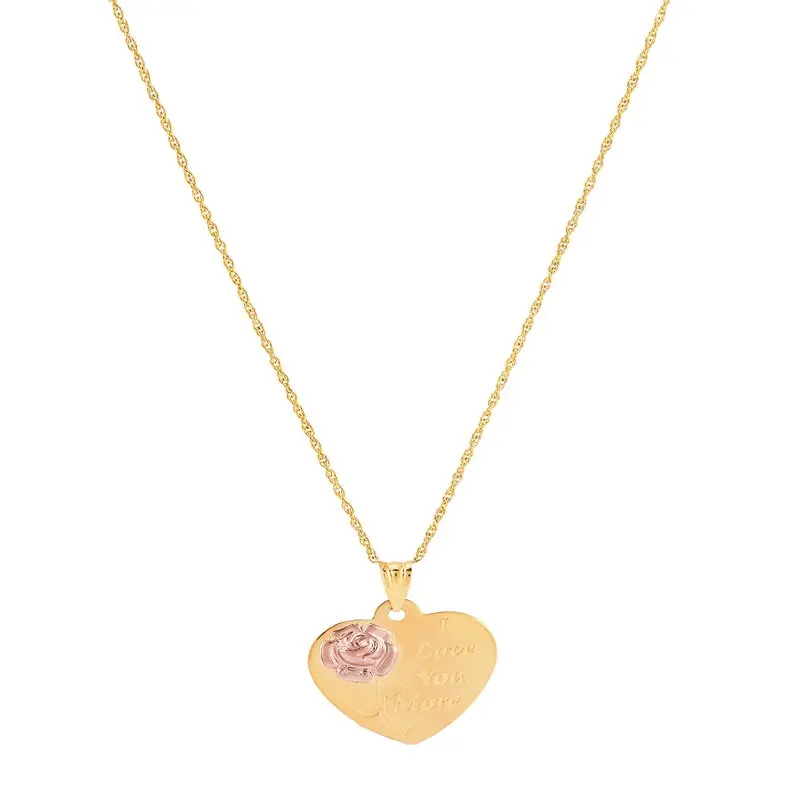 

10K Yellow and Pink Gold Flower Heart Disk on Gold Filled Necklace,18"
