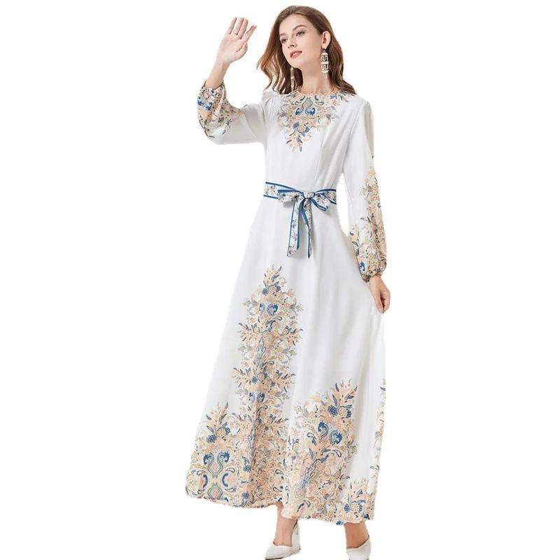 

Runway Autumn Spring Vintage Long Sleeve Print Floral High Waist Boho A-Line Party Maxi Dress Elegant Luxury Dresses Women