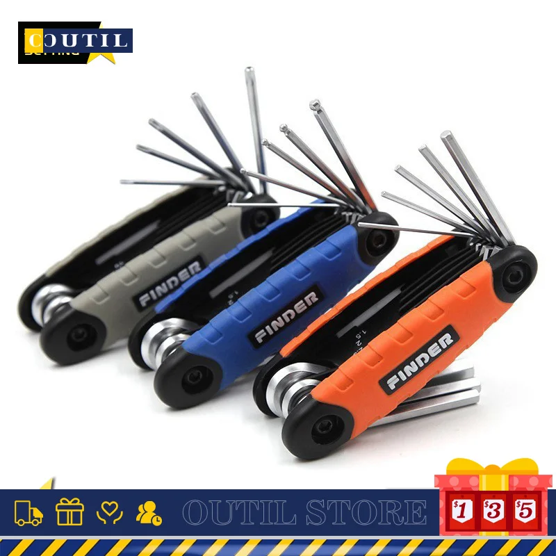

8 in 1 Fold Hexagonal Hex Key Flat Ball Plum Blossom Wrench Folding Screwdriver Chrome Vanadium Steel Spanner Portable Set