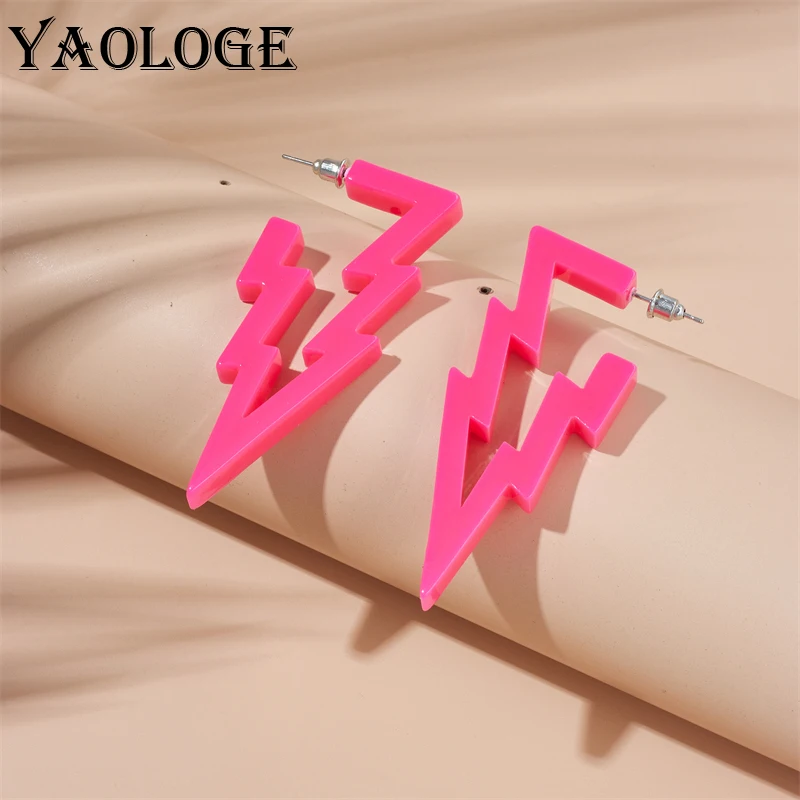 

YAOLOGE Acrylic Exaggerated Colorful Lightning Pendant Earrings For Women Girl New Trend Ear Drop Jewelry Gift Party серьги