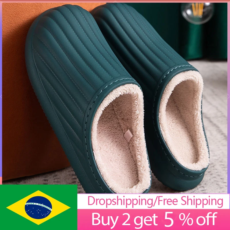 

Winter Waterproof Slippers Men Women Household Cotton Slipper Non-Slip Shoes Keep Warm Plush Slippers Couple Indoor Home Shoes