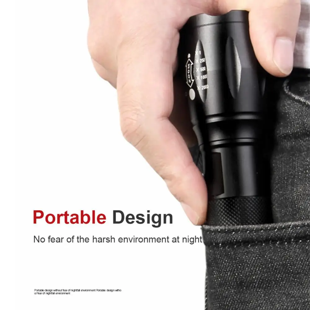 

Powerful T6 LED Flashlight Super Bright Aluminum Alloy Torch L2/V6 zoomable 5 Modes 18650 rechargeable Battery for camping
