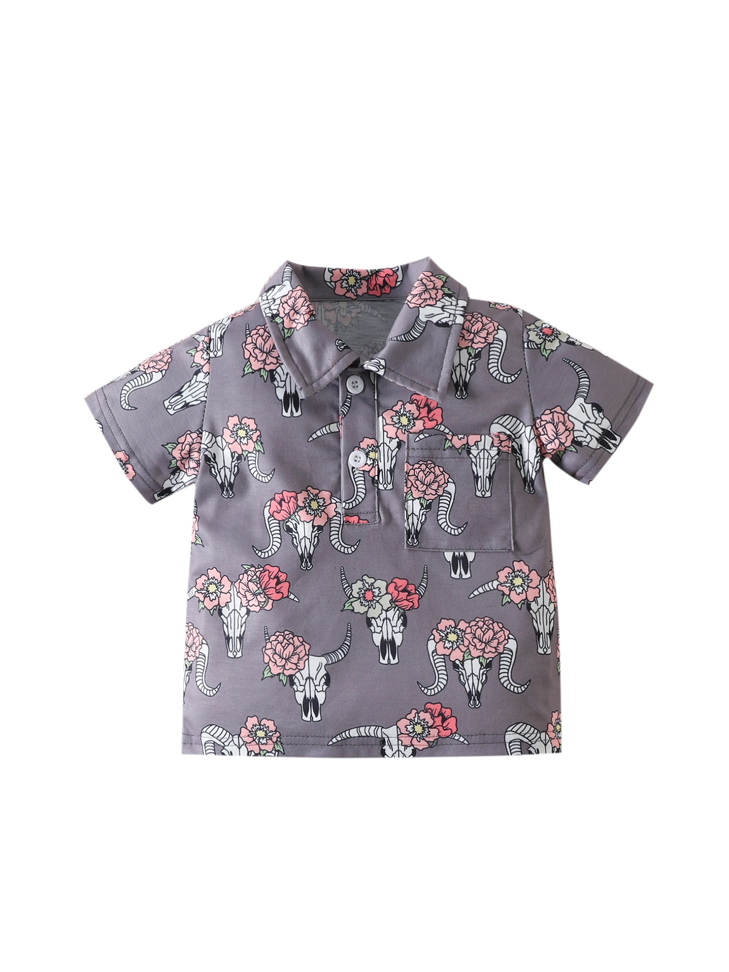 

Летние рубашки для маленьких мальчиков, футболка с ковбойским принтом в западном стиле, блузка на пуговицах с коротким рукавом, топы, повседневная одежда