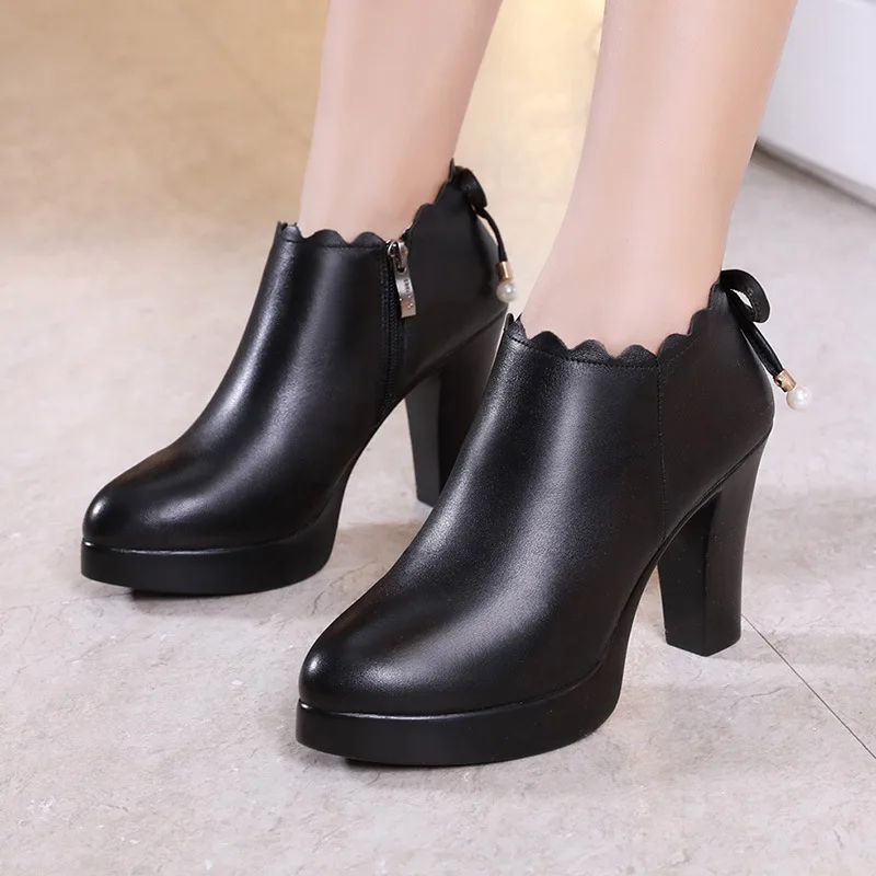 Women High Heels Shoes Autumn Pointed Toe Platform Female Pumps Winter Plush Warm Women Ankle Boots Snow Boots Size 32-43