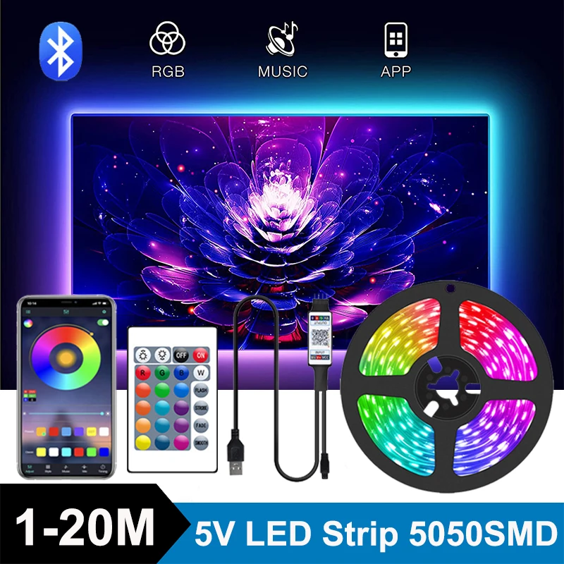 

Светодиодная Rgb-лента с контроллером, Usb, Bluetooth, 15 м