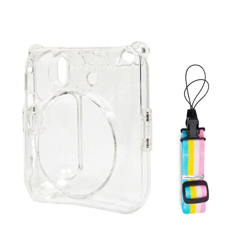 Transparent Crystal Protective Shell Case PC Scratch-proof Protective Cover For Instaxs Mini90 With Rainbow Shoulder Strap