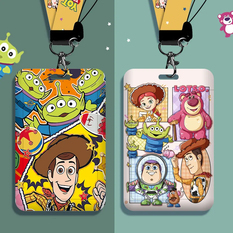 

Disney Toy Story Anime Figure Woody Buzz Lightyear Alien Jessie ABS Campus Card ID Cover Work Card Meal Card with Lanyard