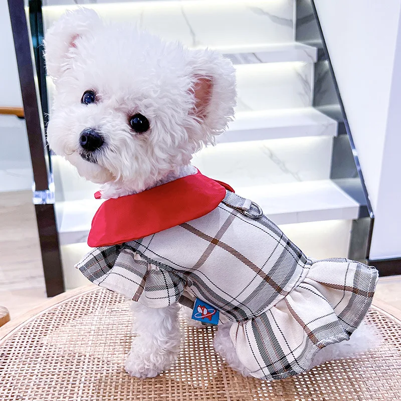

Весна 2022 одежда в клетку с бантом на пуговицах для собак и кошек одежда в клетку для маленьких собак нагрудное платье на спине