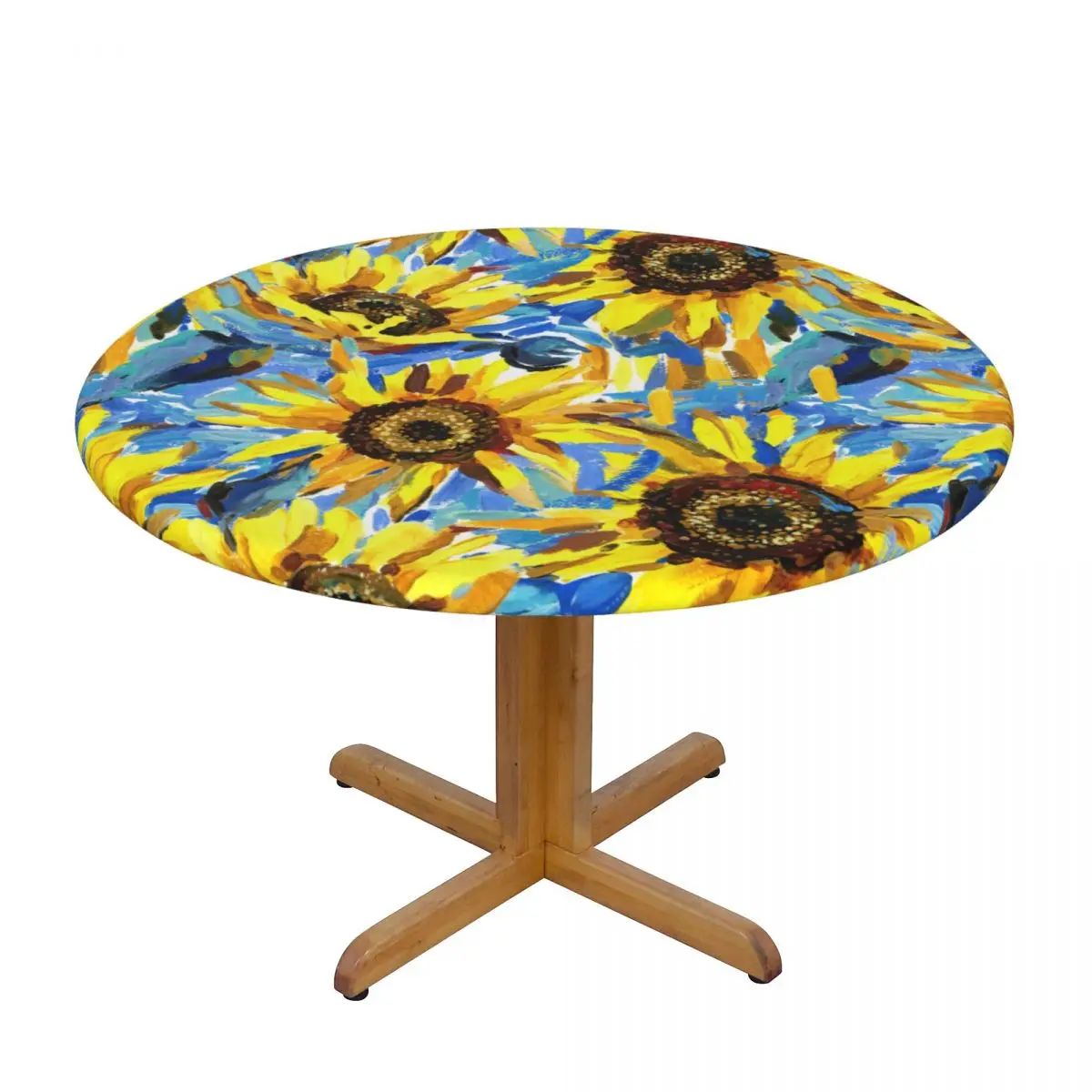 

Modern Round Table Cover Stretch Tablecloths Sunflowers Impressionism Painting Home Decorative Table Cloth