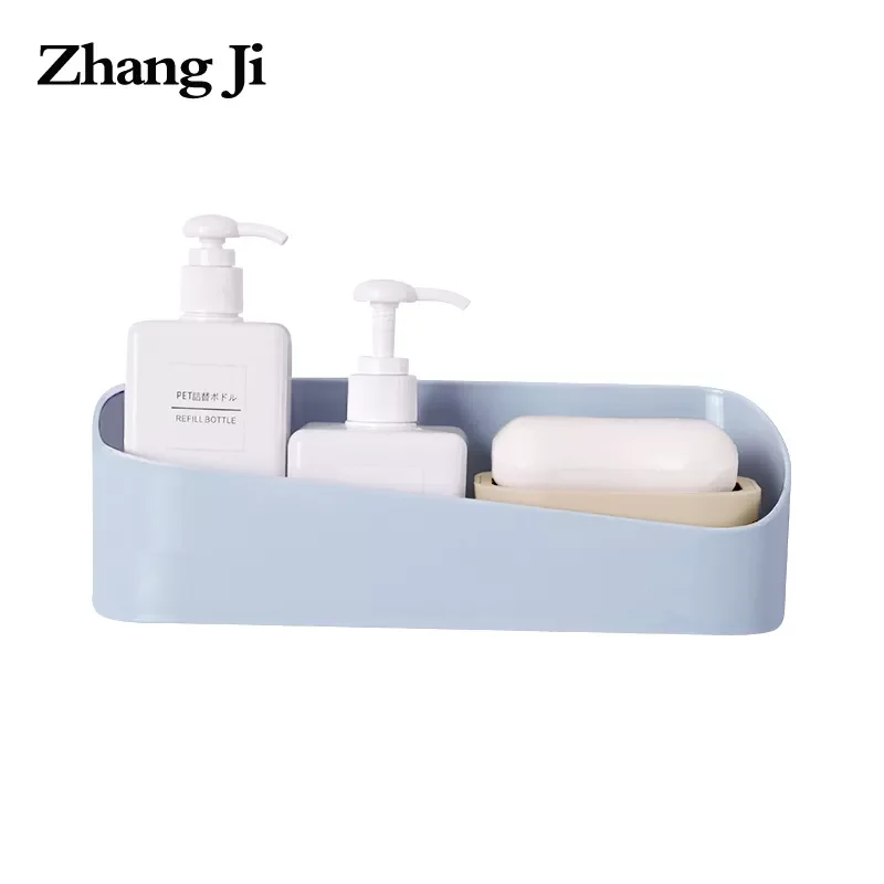 

Zhangji High Traceless Shelf Quality ABS Bathroom Kitchen No Drill Self Adhesive Wall Storage box Bathroom Accessory
