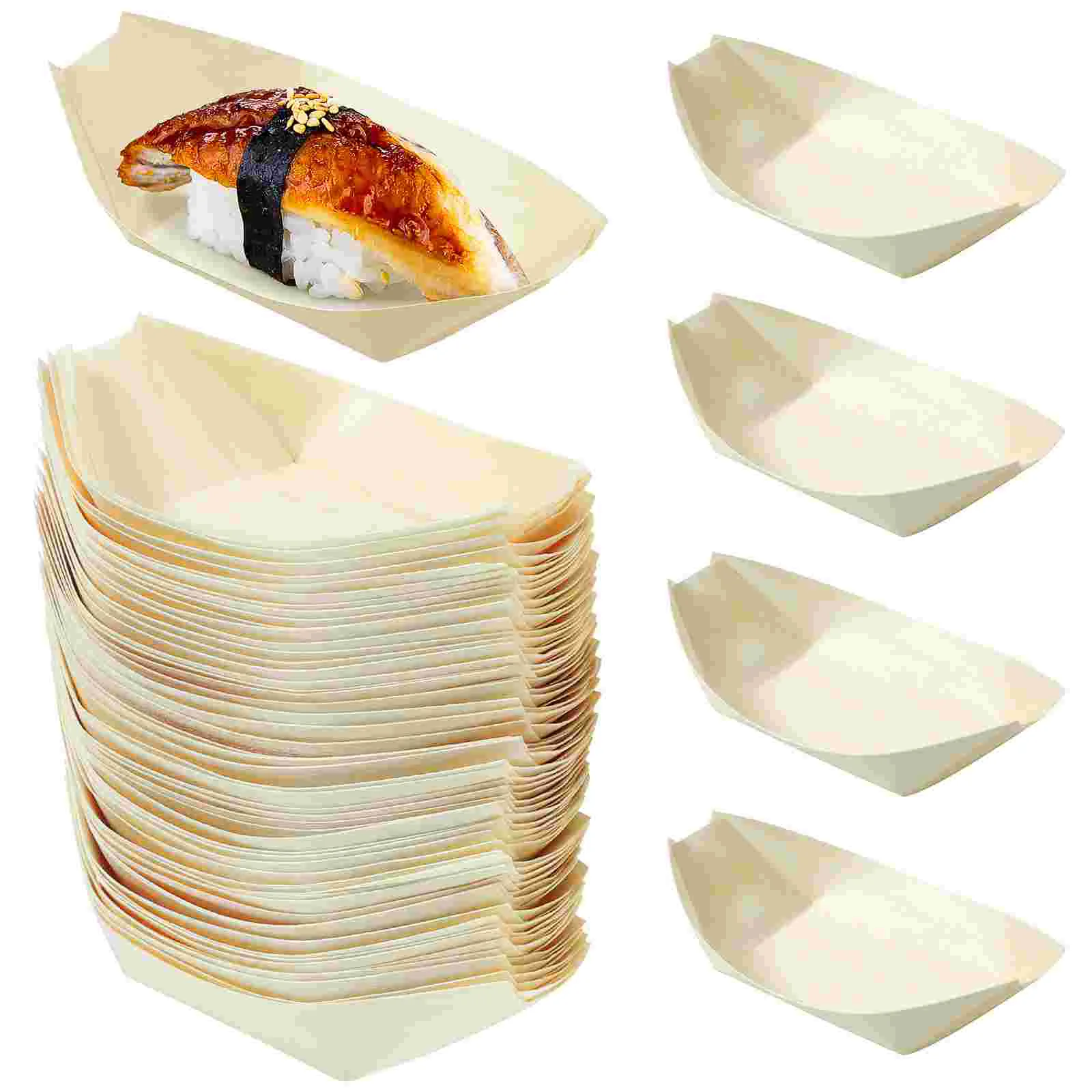 

100 Pcs Wood Boat Dishes Sushi Cutlery Tray Japanese Sashimi Container Plate Wooden