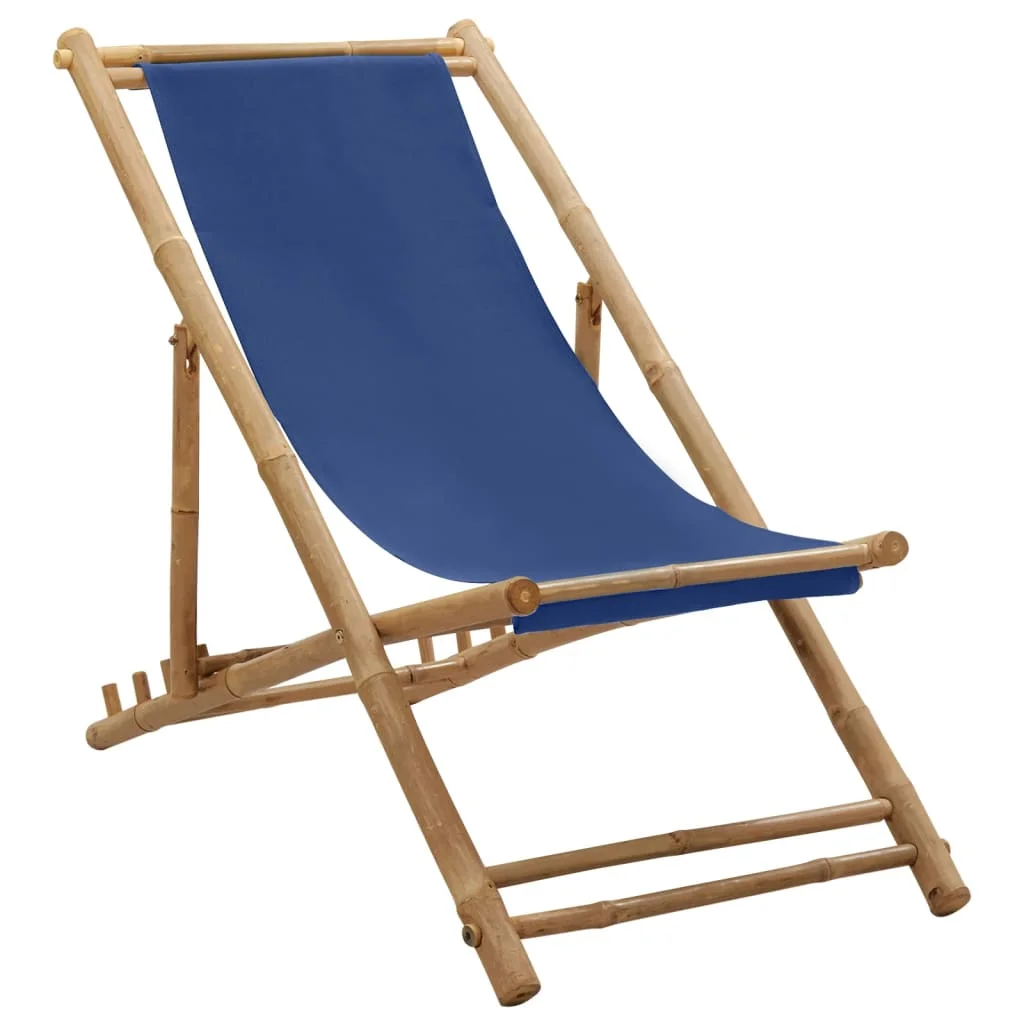 

Deck Chair, Bamboo and Canvas Outdoor Seat Chair, Patio Furniture Navy Blue 60 x (108-123) x (62-93) cm
