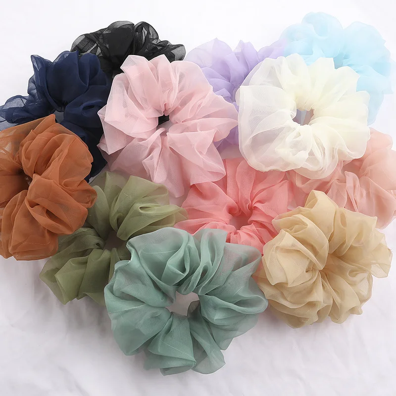 

Romantic Solid Mesh Hair Scrunchies Silk Elastic Hair Tie Elegant Hair Band Women Ponytail Holder Headband Accesorios Mujer