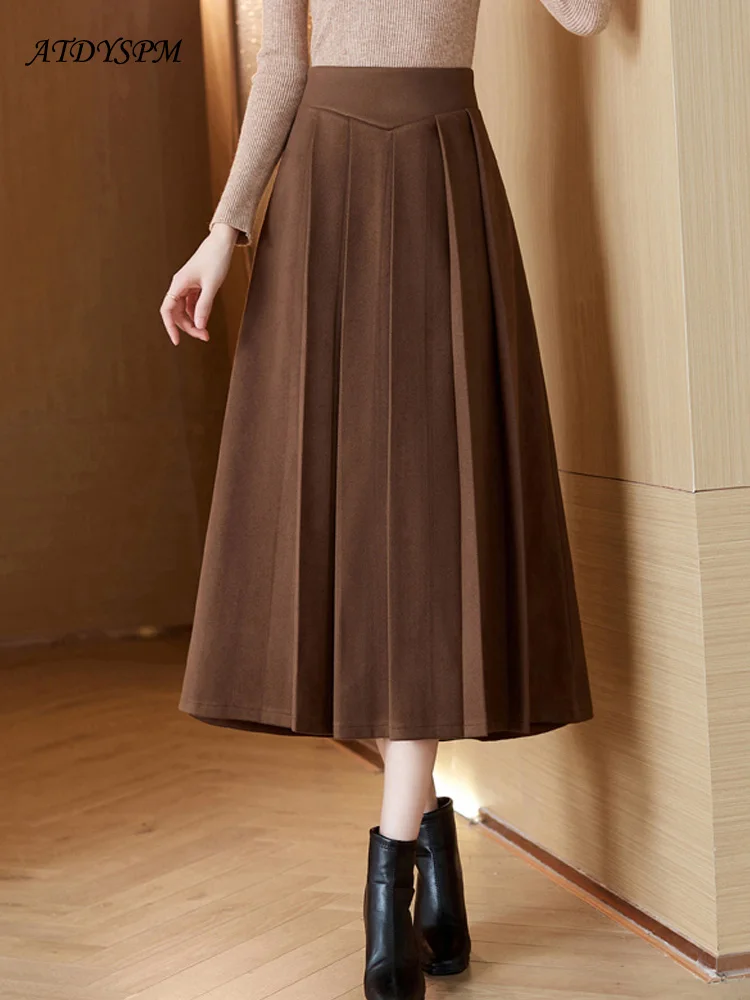 

Зимние шерстяные юбки, женские юбки с эластичным поясом, толстые, Женская Повседневная трапециевидная юбка на осень, женские юбки