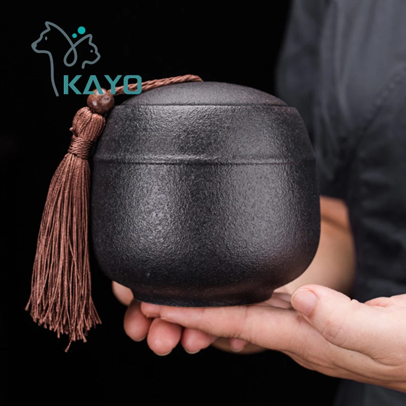 Черный керамический шкатулка грубый памятный контейнер плотно закрывающий