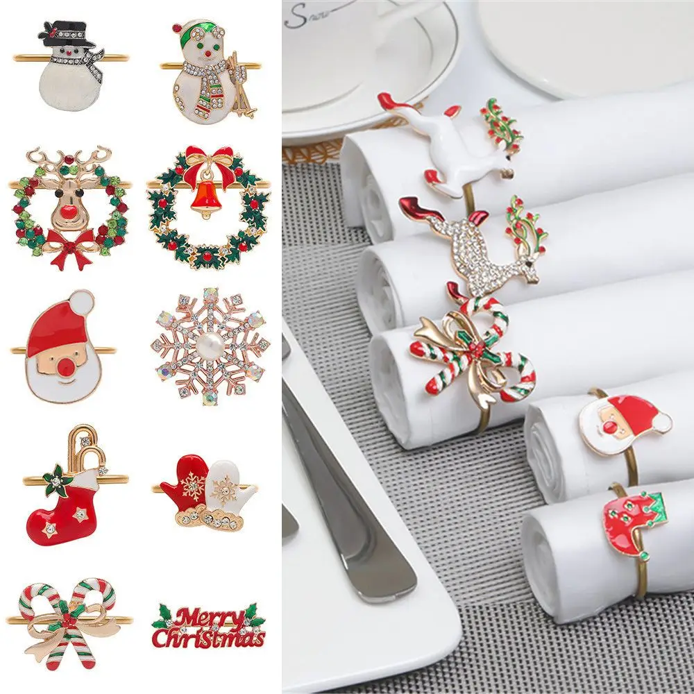 

1 шт. металлическое рождественское кольцо для салфеток, Рождественская елка, Санта-Клаус, лось, бант, цветочный венок, свадебный банкет, гостиница