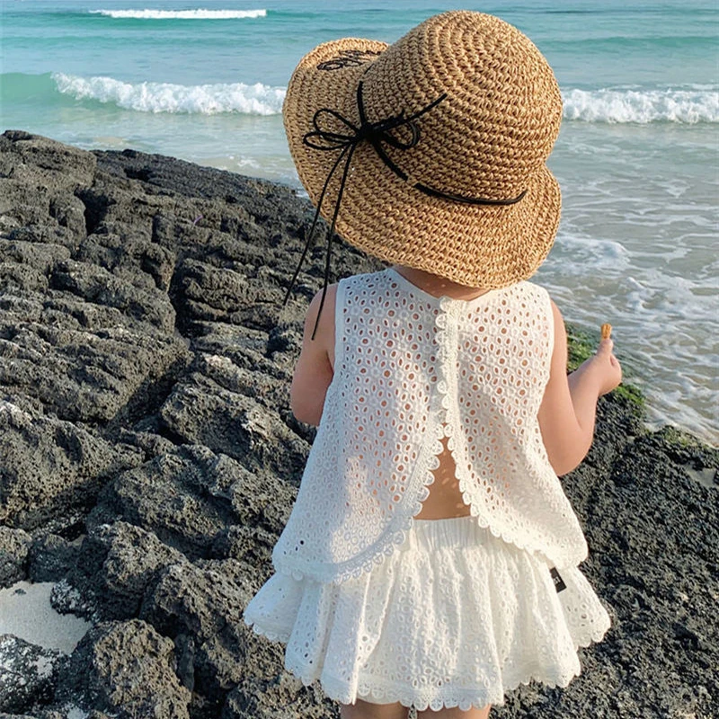 

Baby T-shirt+shorts Sets Outfits Summer Girls Hollow Clothes Suit 2022 Clothing Clothing Baby Kids Casual Sleeveless Sets Lace