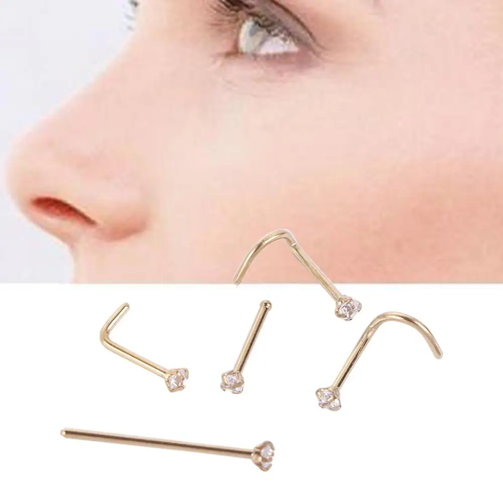 Тонкое женское кольцо в ноздре со стразами и цирконием из нержавеющей стали