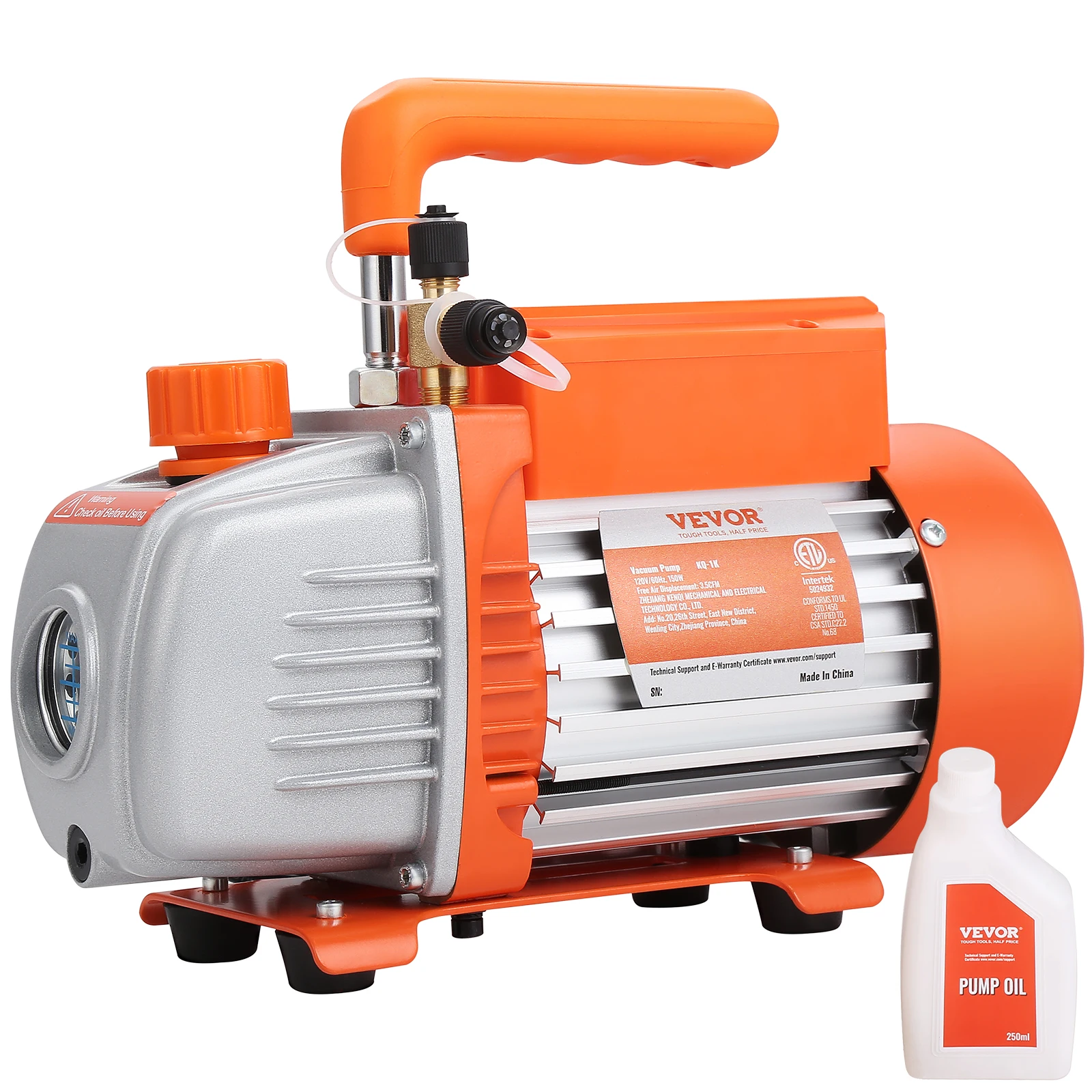 VEVOR 1/5 HP Single Stage Vacuum Pump 3.5 CFM 220-240V AC Ai
