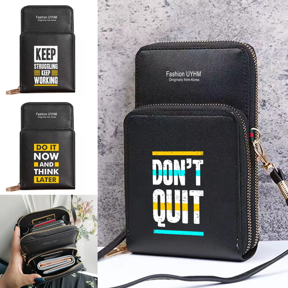 

Touch Screen Universal for IPhone/Huawei/LG Mobile Phone Bag Women Crossbody Shoulder Bags PU Leather Purse Handbag Phrase Print
