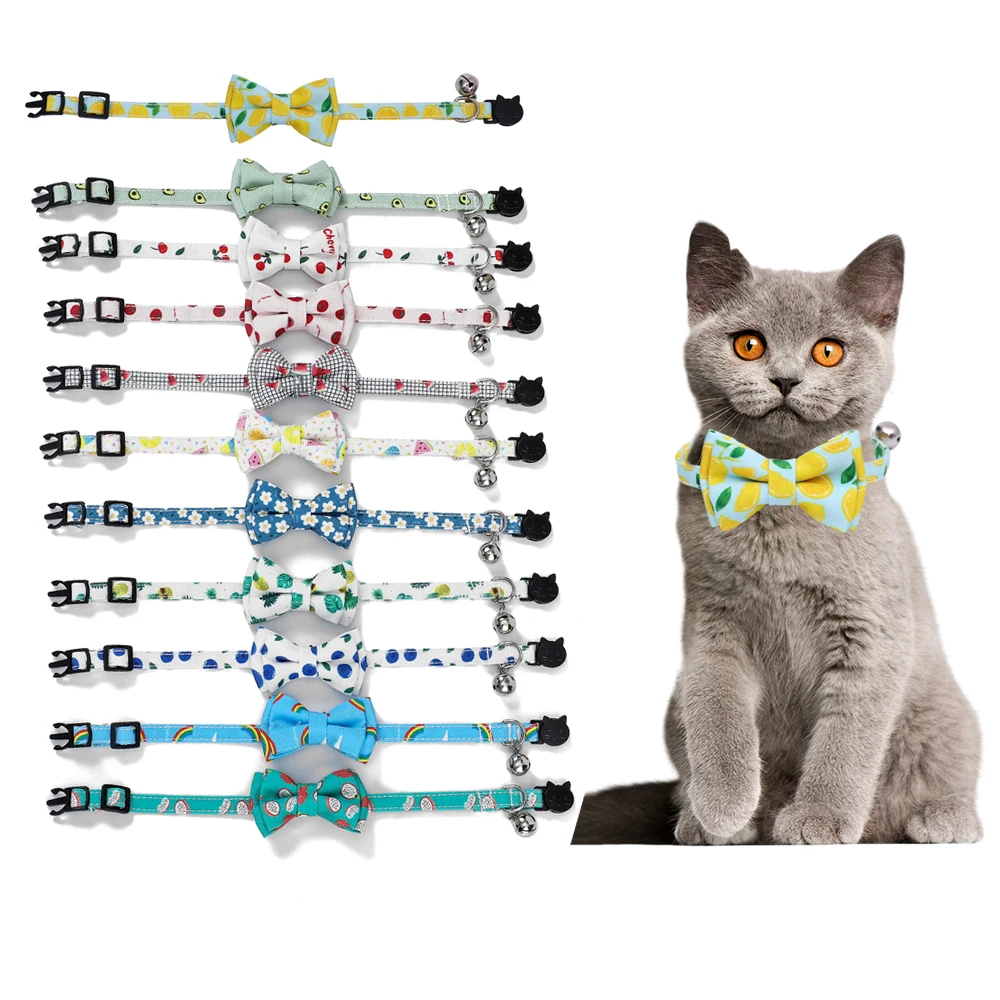 

Cat Collar Fruit Spring Safety Buckle Breakaway with Cute Bow Tie and Bell Accessory for Kitten Adjustable Cats Pets Collars