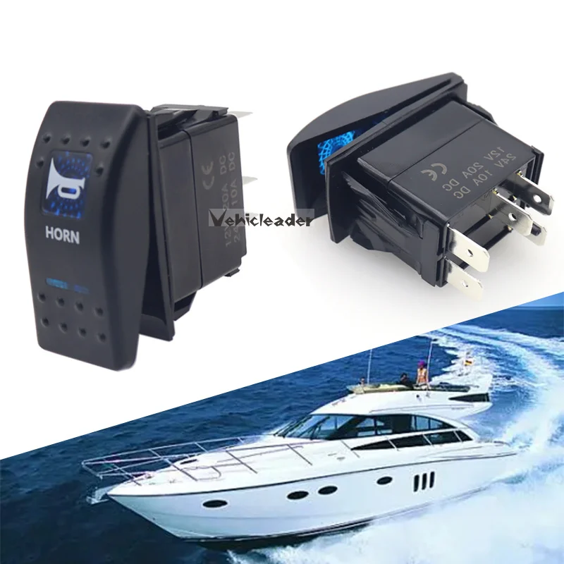 

12 В/24 В, кулисный переключатель звукового сигнала для автомобиля, лодки SPST (ON)-OFF, мгновенный кулисный переключатель, синий светодиод, 5-контактный для Carling ARB Narva 4x4 Style