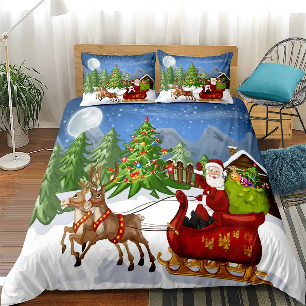 

Merry Christmas Bedding Sets Twin Santa Claus Duvet Cover Set For Kids Bed Comforter Cover Sets Pillowcase Microfiber Bedclothes